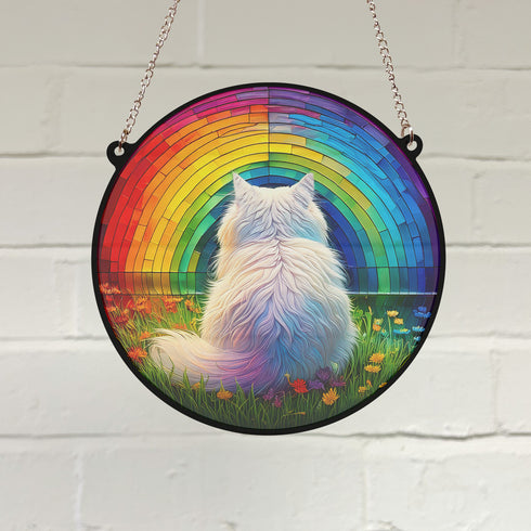 Persian Cat Rainbow Bridge Stained Glass Effect Suncatcher